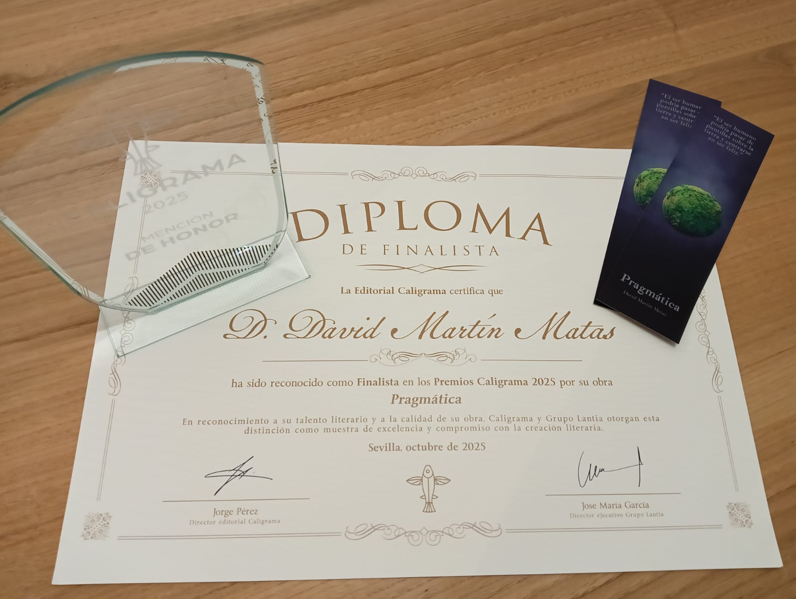 Pragmatica David Martin Mencion Honor Premios Talento Caligrama Finalista